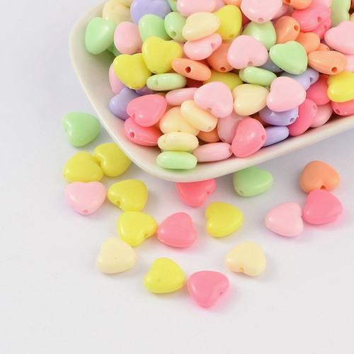 Assorted pastel 12mm heart acrylic beads