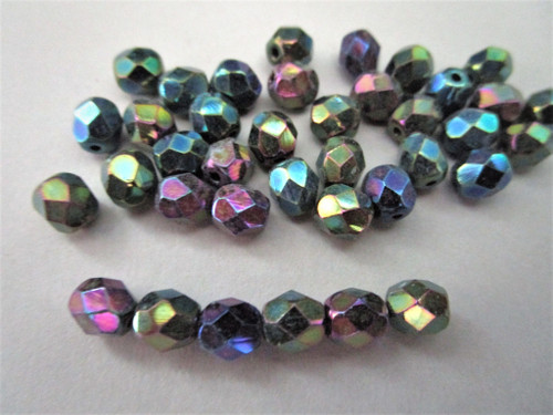 Green iris 6mm faceted round Czech beads