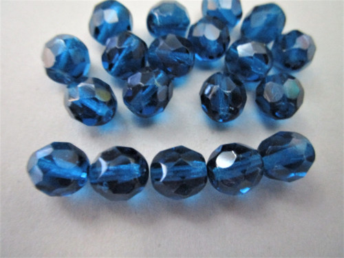 Capri blue 8mm faceted round Czech beads