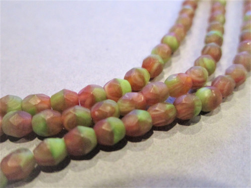 Red green 4mm faceted round Czech beads