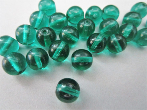 Transparent teal 8mm round druk Czech beads