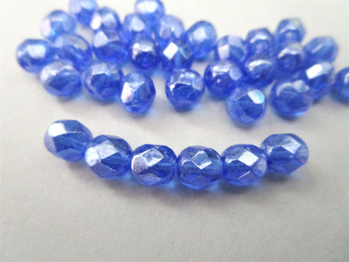 Blue sapphire shimmer 6mm faceted round Czech glass beads