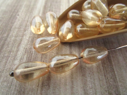 Crystal champagne beige 10x6mm teardrop Czech glass beads