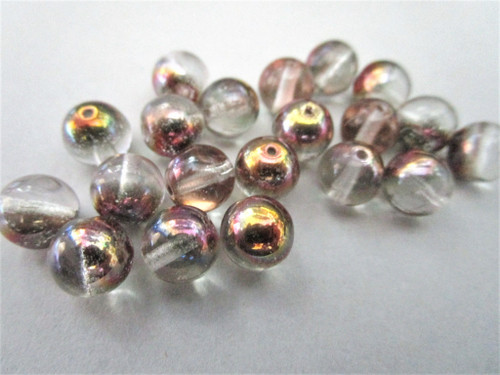 Crystal copper 8mm round druk Czech glass beads
