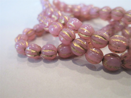 Dusty rose pink gold wash 5mm melon Czech glass beads