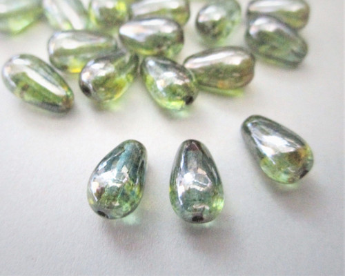 Lumi green 10x6mm teardrop Czech glass beads