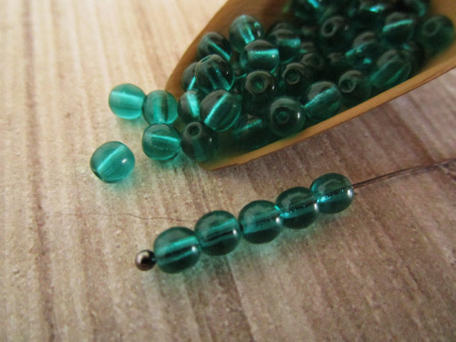 Teal 4mm round druk Czech glass beads