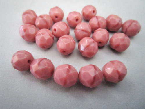 Opaque pink coral 6mm faceted round Czech glass beads