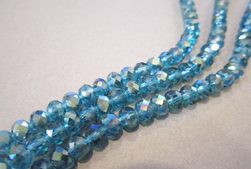 Transparent blue ab 6x4mm faceted rondelle crystal glass beads