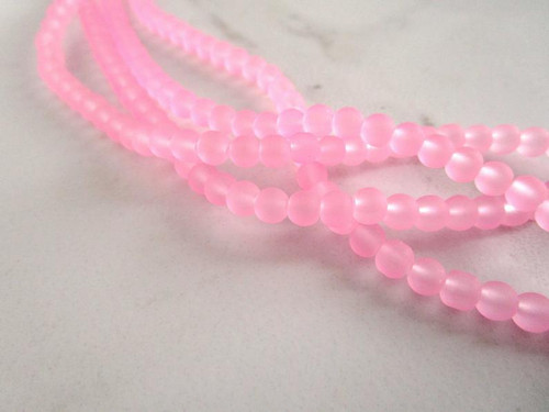 Frosted pink 5mm round sea glass beads