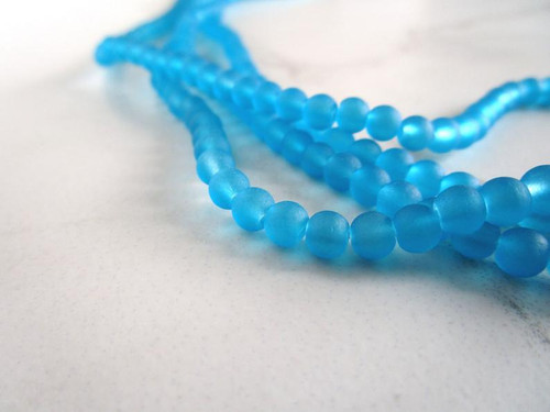 Frosted blue 8mm round sea glass beads