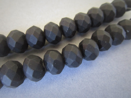 Black 10mm faceted rondelle rubberized glass beads