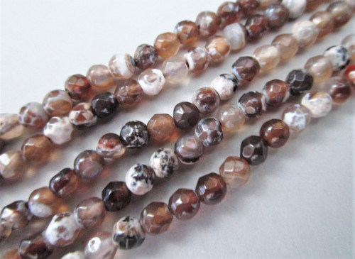Brown fire agate 4mm faceted round gemstone beads