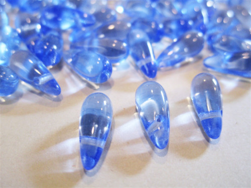 Light sapphire blue 5x12mm teardrop top drilled Czech beads