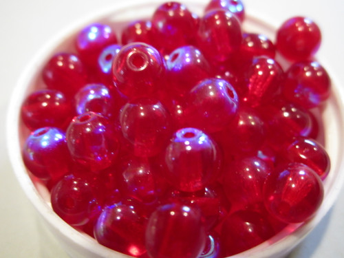 Transparent red siam ab 6mm round druk Czech beads