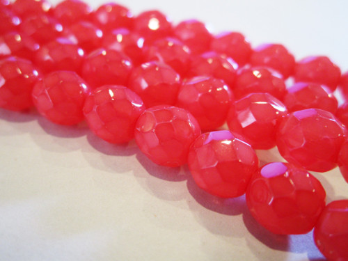 Milky red 8mm faceted round Czech glass beads