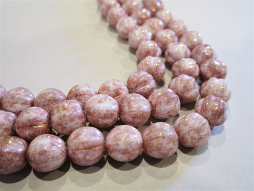 Pink brown 8mm melon Czech glass beads