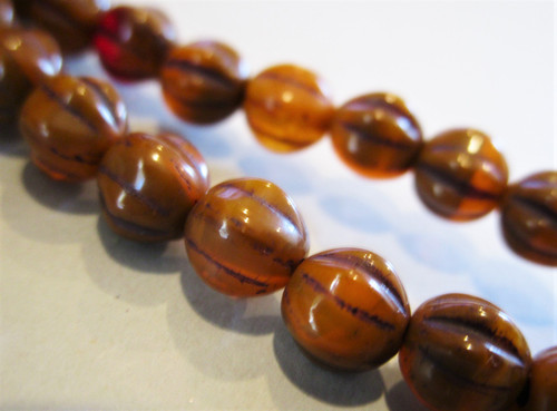 Orange 6mm melon Czech glass beads
