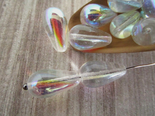 Crystal ab clear 15x8mm teardrop Czech glass beads