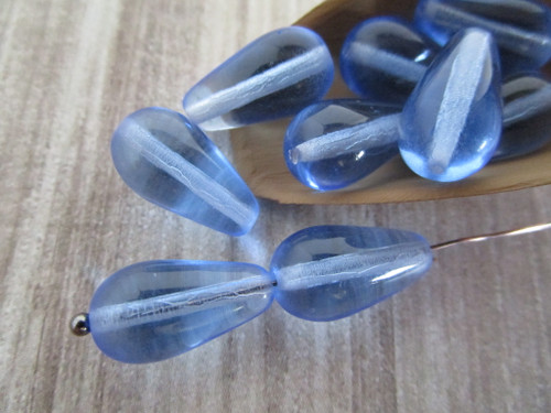 Light sapphire blue 15x8mm teardrop Czech glass beads