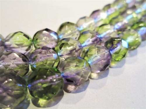 Purple green 8mm faceted round Czech glass beads