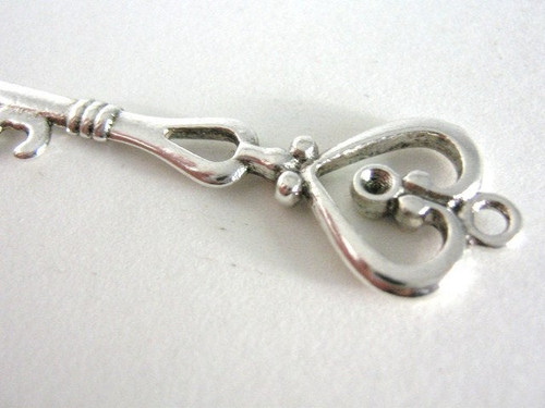 Skeleton key charm 42mm heart antique silver tone