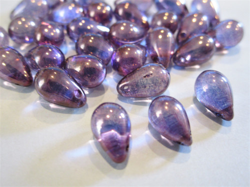 Purple 6x9mm teardrop Czech glass beads