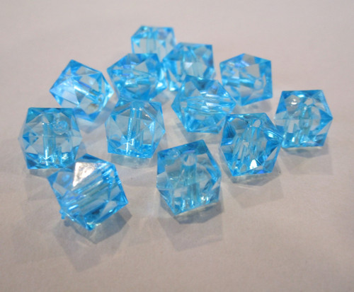 Blue 10mm faceted cube acrylic beads