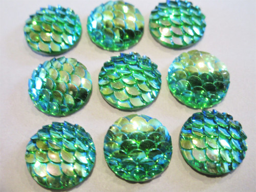 Blue green 12mm round mermaid scale resin cabochons