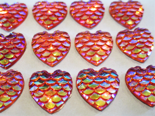 Yellow red ab 12mm heart mermaid resin cabochons