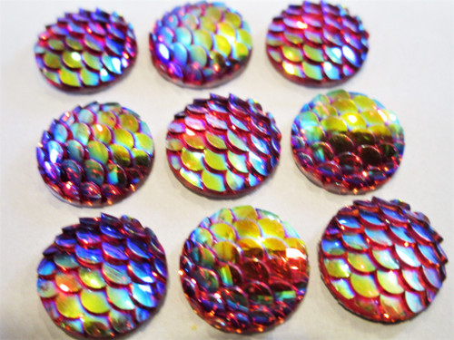 Red ab 12mm round mermaid resin cabochons