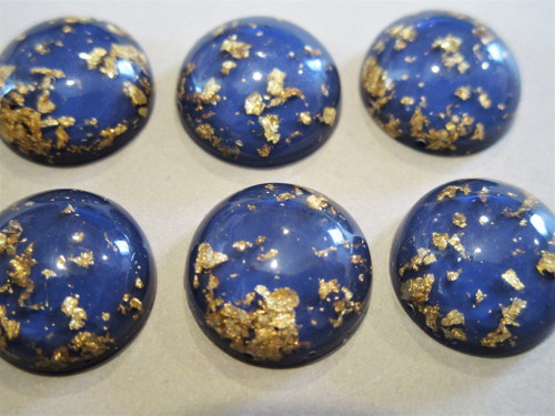 Blue 12mm round gold foil resin cabochons