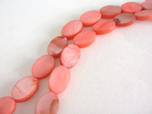 Pink 8x12mm flat oval Mother of Pearl beads