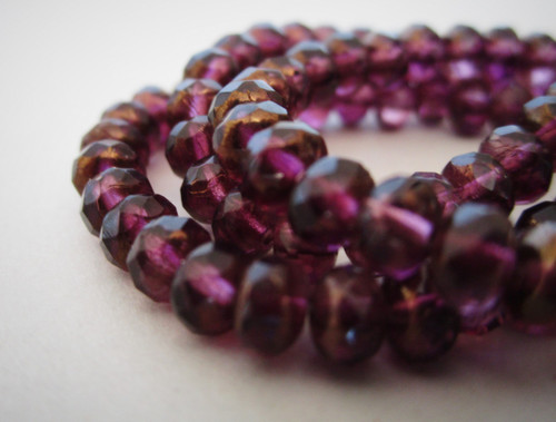 Purple 5x3mm faceted rondelle Czech glass beads
