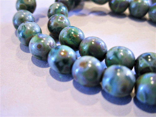 Green picasso 6mm round druk Czech glass beads