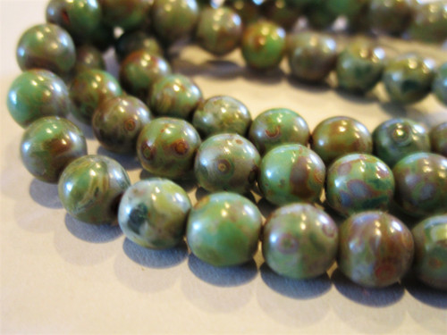 Green picasso 6mm round druk Czech glass beads