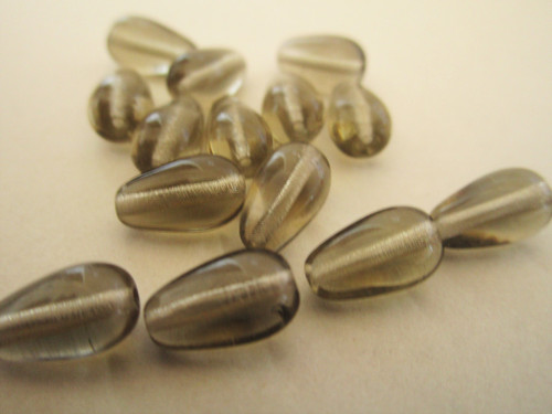 Gray 10x6mm teardrop Czech glass beads