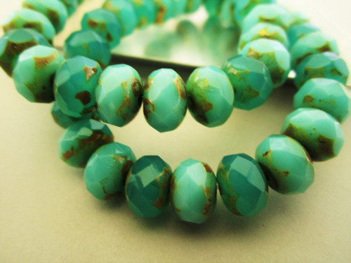 Sea green picasso 8x6mm faceted rondelle Czech glass beads