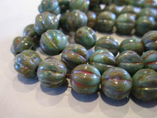 Sea green picasso 8mm melon Czech glass beads