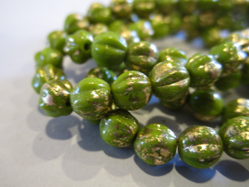 Green gold picasso 6mm melon Czech glass beads