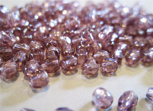 Purple amethyst shimmer 3mm faceted round Czech glass beads