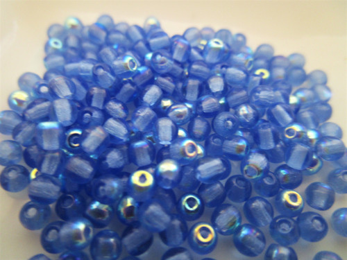 Blue ab 3mm round Czech glass beads