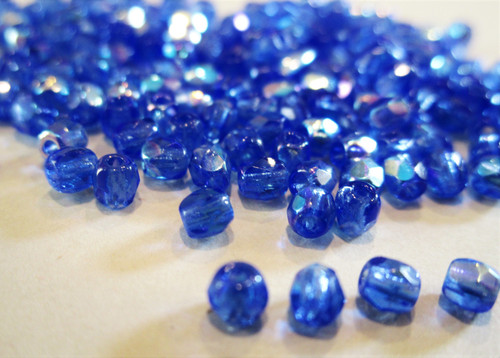 Blue ab 3mm faceted round Czech glass beads