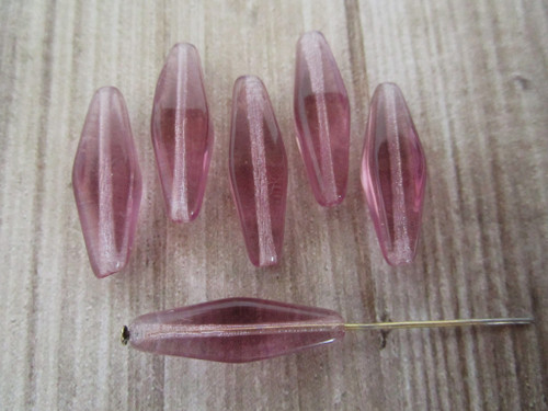 Light amethyst purple 24x9mm elongated bicone Czech glass beads