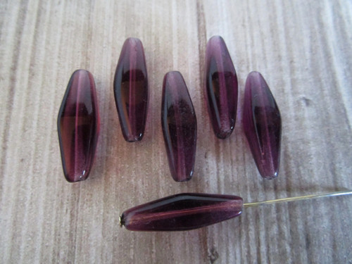 Dark amethyst purple 24x9mm elongated bicone Czech glass beads