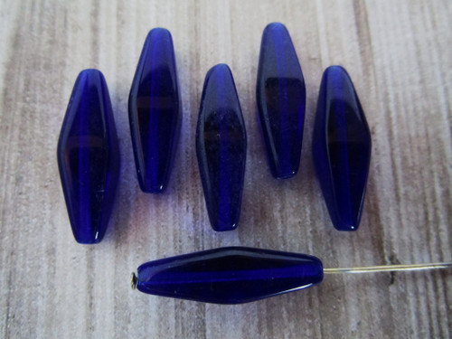Cobalt blue 24x9mm elongated bicone Czech glass beads