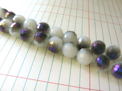 White metallic 8mm micro faceted round glass beads