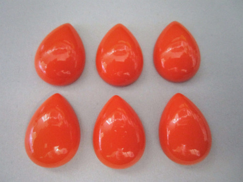 Opaque orange 18x25mm teardrop cabochon vintage lucite