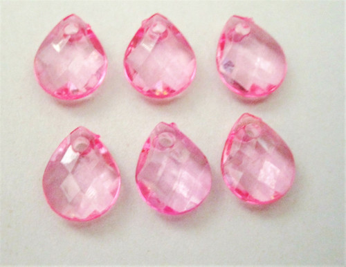 Pink 10x8mm faceted teardrop acrylic beads