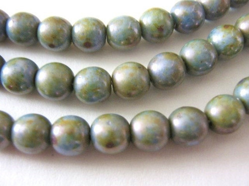 olivine picasso green 6mm round Czech glass bead